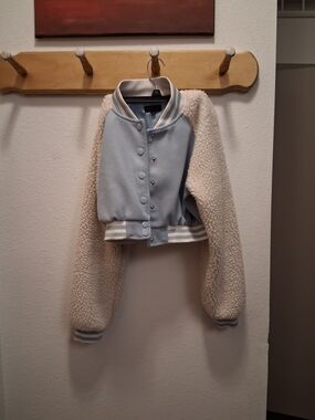 36 Point 5 Light Blue and Cream Varsity Sherpa Jacket